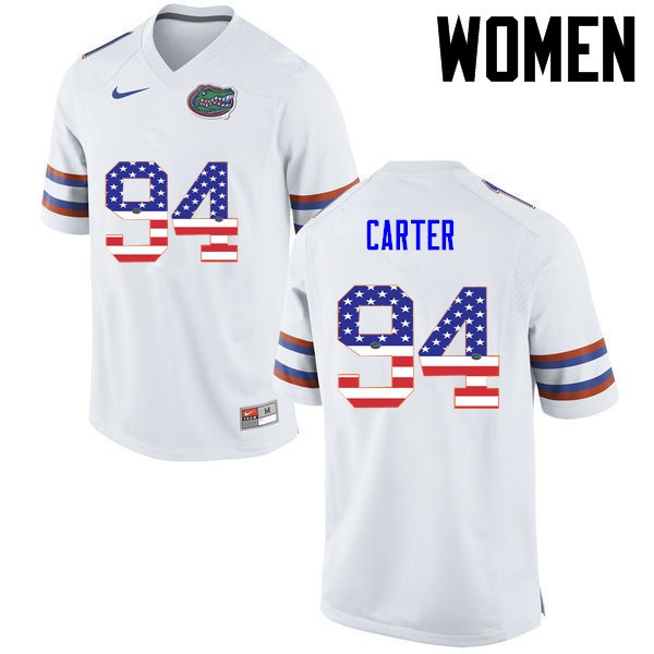 Florida Gators Women #94 Zachary Carter College Football USA Flag Fashion White